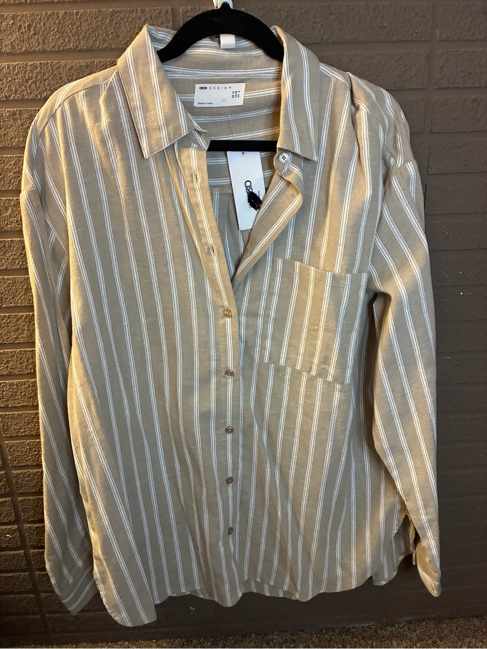 ASOS Beige and White Vertical Stripe Button-Down Shirt